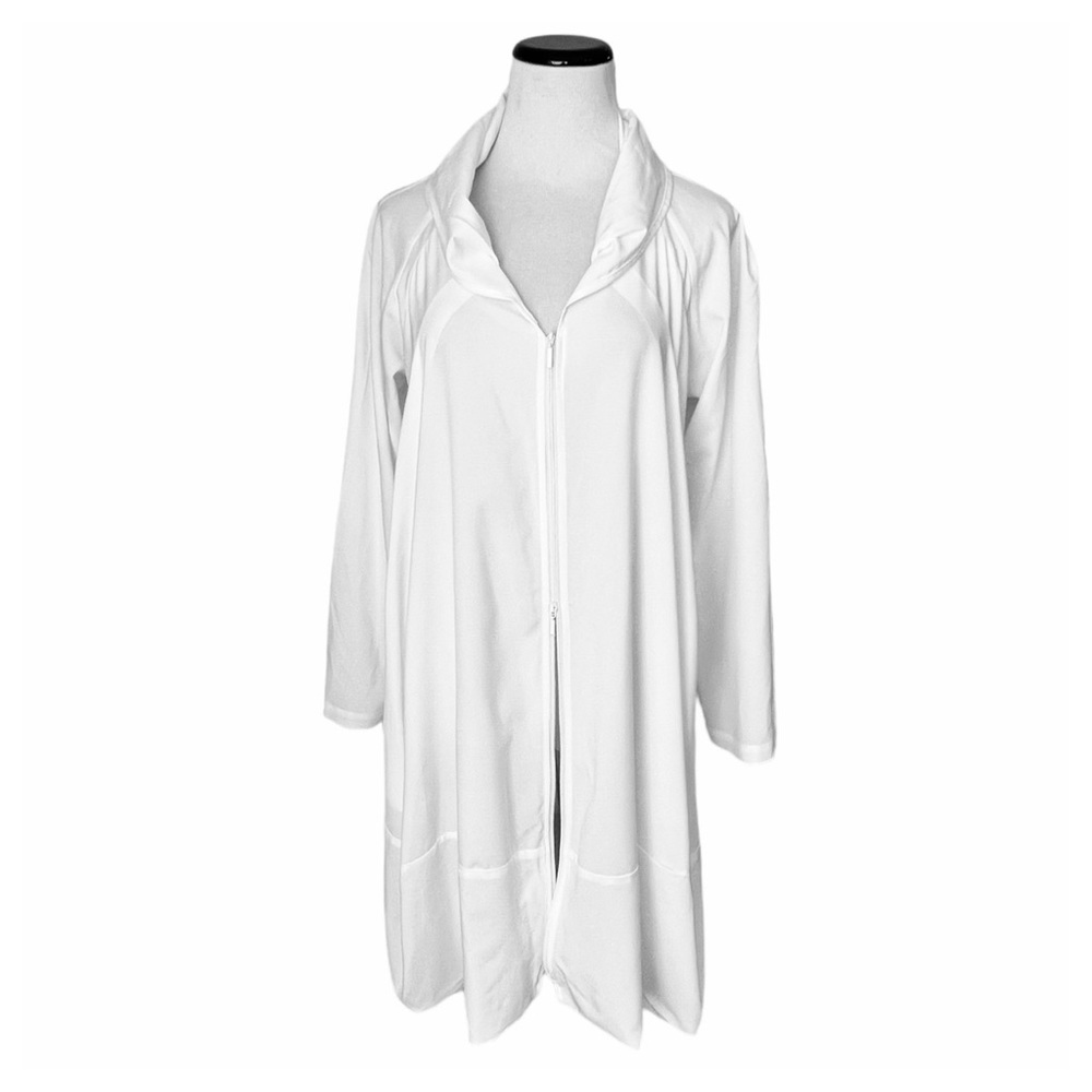 Samuel Dong white semi-sheer double zipper bubble hem jacket size xs